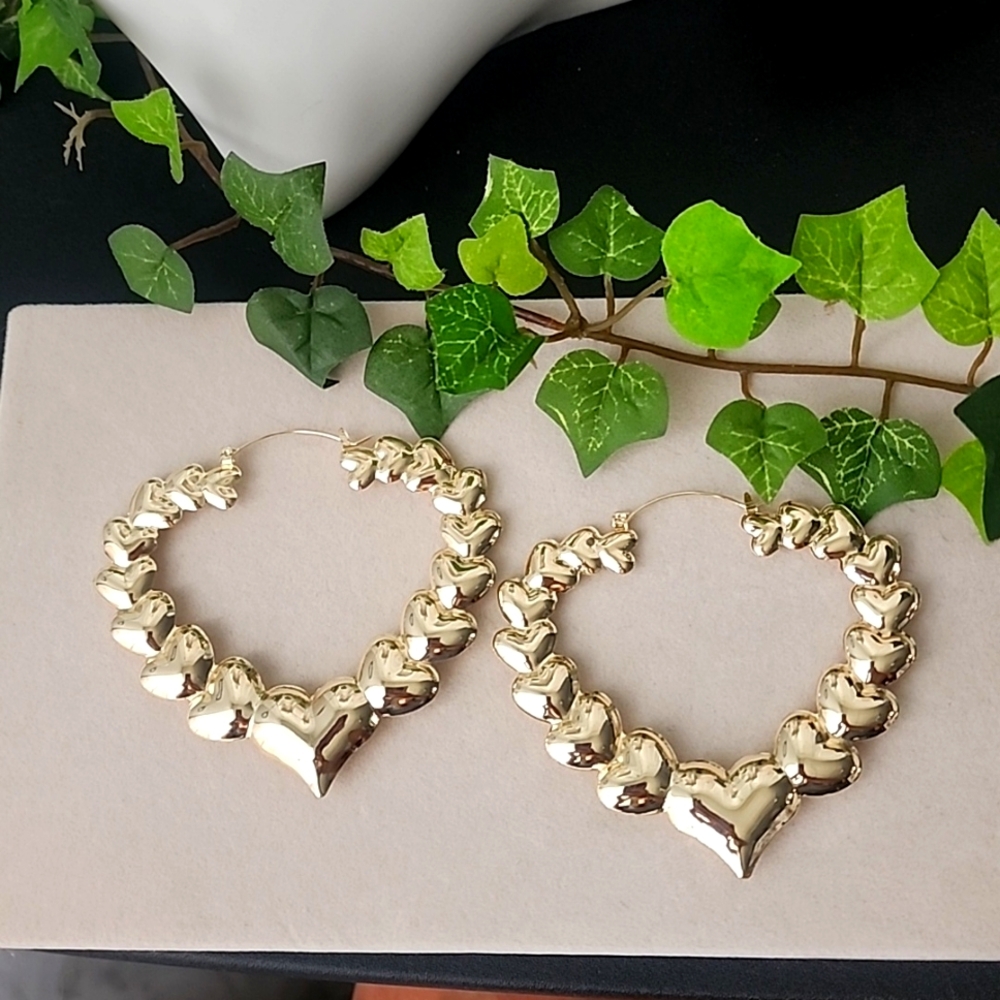 18k Gold Filled XL Hearts Heart Hoop Earrings 3"